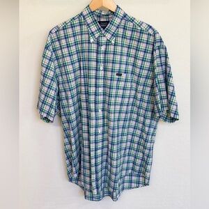 Faconnable Men’s Short-Sleeve Button-Down Shirt - Green, Blue & White Plaid